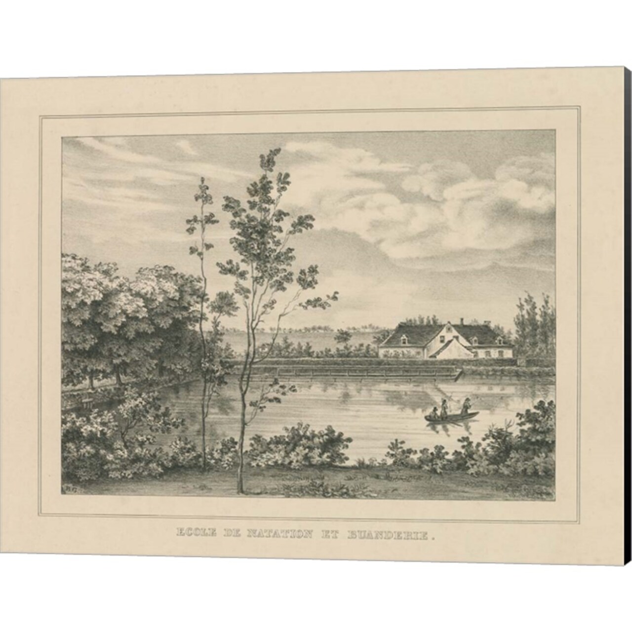 French Park Etching I by Wild Apple Portfolio 20" x 16" Canvas Wall Art